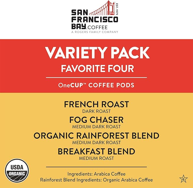 San Francisco Bay Compostable Coffee Pods - Original Variety Pack (120 Ct) K Cup Compatible including Keurig 2.0 French Breakfast Fog Organic Rainforest