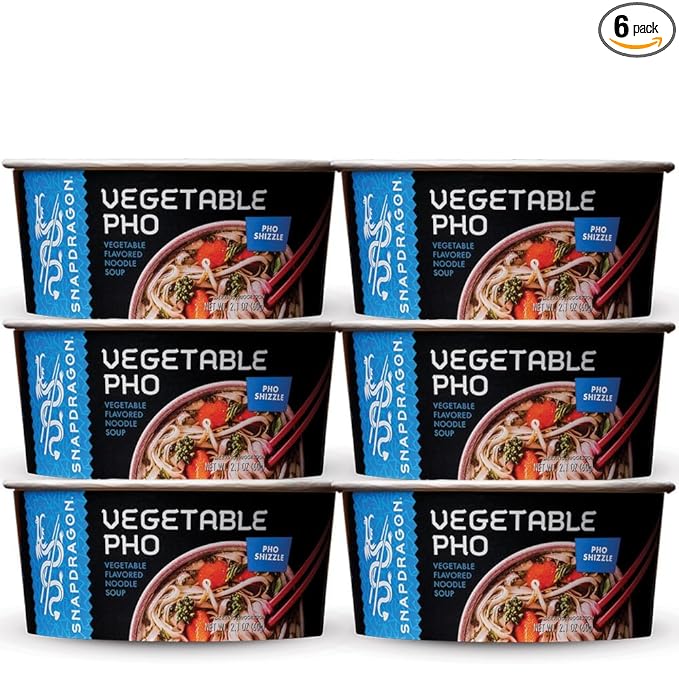 Snapdragon Vegetable Pho Instant Noodle Bowls | Vegetable Flavor Broth with Rice Noodles | Gluten-Free | No Artificial Flavors | No MSG Added | 2.1 oz (6 Pack)