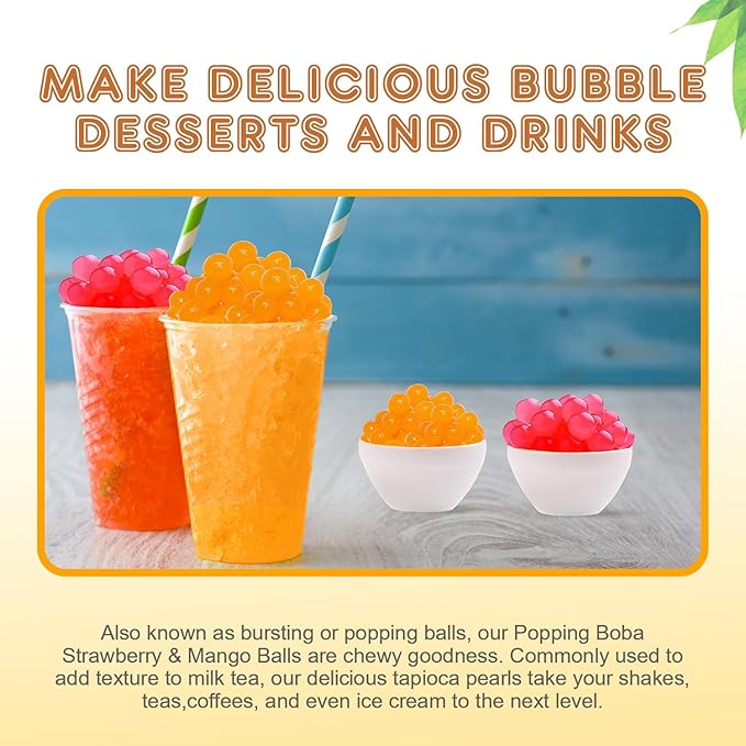 Fanale Strawberry Mango Popping Boba Pearls Vegan Non GMO Gluten Free Fat Free Perfect for Bubble Tea Smoothies Ice Cream Desserts and Beverage 2 lb (1 lb X 2).