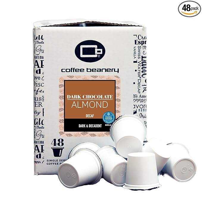 Dark Chocolate Almond Decaf Coffee Pods by Coffee Beanery | 48ct Bulk Medium Roast Arbica Coffee