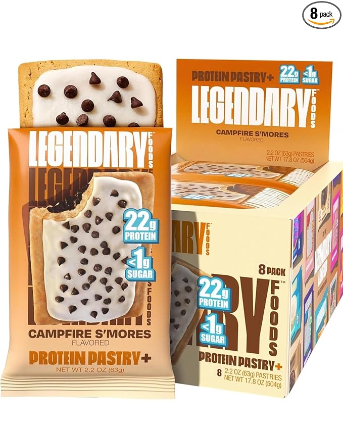 Legendary Foods 22g Protein Pastry 0g Added Sugar Low Carb Gluten Conscious Keto Snack Ideal for Glucose Management Includes Whey Protein Isolate 8 Pack Campfire S'mores