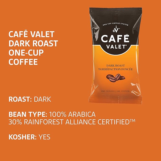 Cafe Valet Single Serve Individually Wrapped Coffee Packs Regular Dark Roast and French Vanilla 100% Arabica Coffee 168 Count