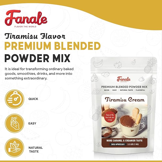 Fanale Premium Tiramisu Bubble Tea Flavoring Powder | Perfect for Baking Smoothies Desserts and Drinks | Instant Flavoring Powder for Boba Milk Tea- 2.2 Pounds (Pack of 20).