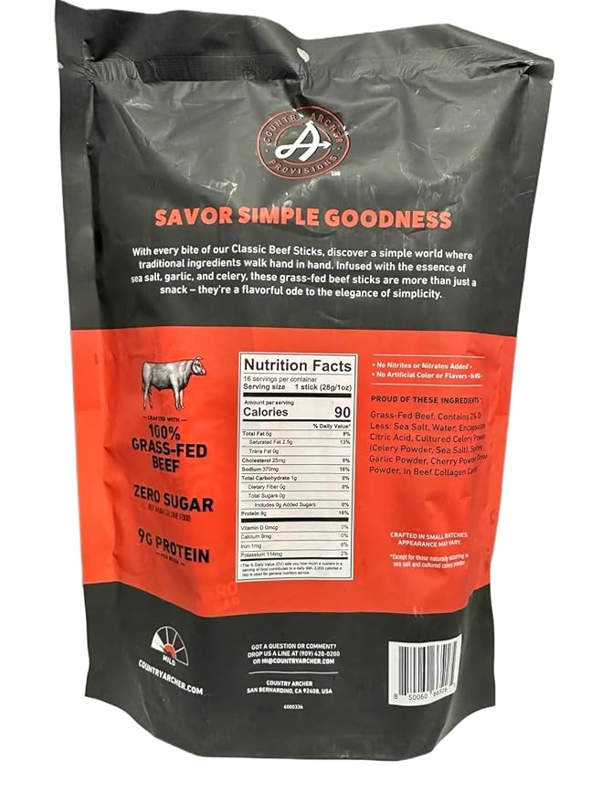 100% Grass-Fed Beef Sticks CLASSIC Full Size 1oz (16Pack)(Total 16oz) (Pack of 1)