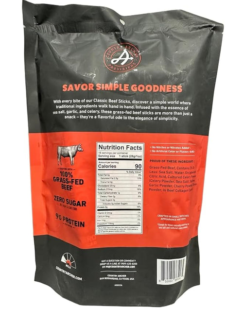 100% Grass-Fed Beef Sticks CLASSIC Full Size 1oz (16Pack)(Total 16oz) (Pack of 1)