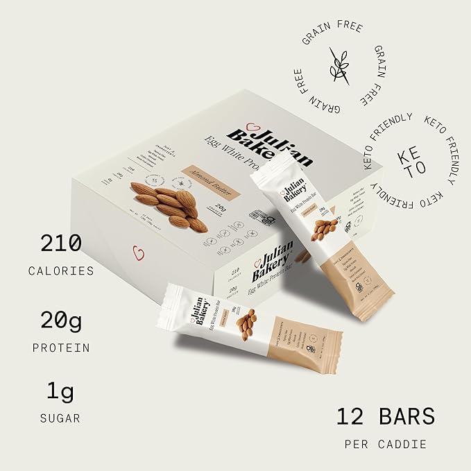 Julian Bakery Egg White Protein Bar—Almond Butter | 12 bars per caddie | 20g Protein | 17g Fiber