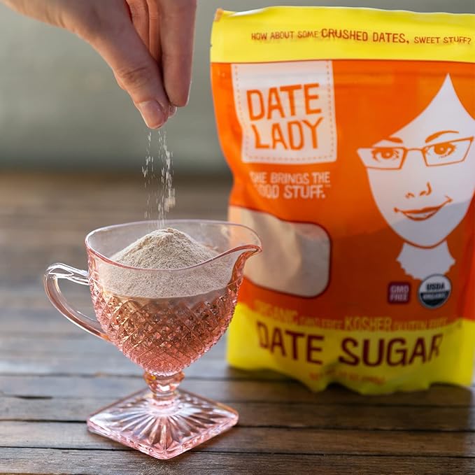 Date Lady Date Sugar (2) 12oz Bags Organic | Vegan Paleo Gluten-Free &amp Kosher | Sugar Substitute and Alternative Sweetener for Baking | Will Not Dissolve in Your Coffee (1.5lbs Total)