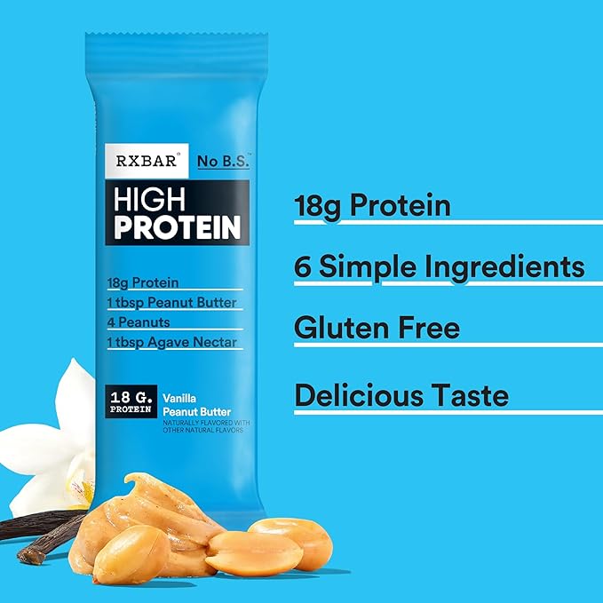 RXBAR High Protein Bars Gluten Free Protein Snacks Vanilla Peanut Butter 25.3oz Box (12 Bars)