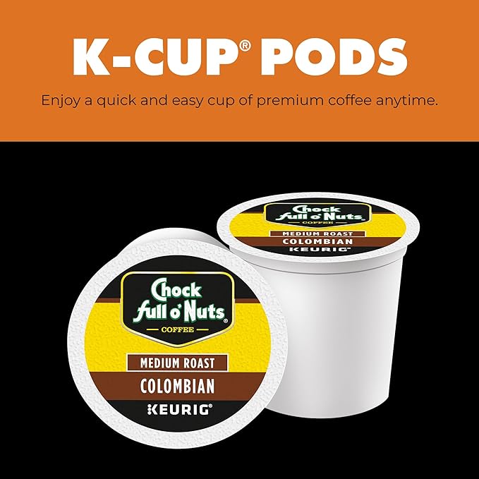Chock Full o' Nuts Colombian Keurig K-Cup Pods for Keurig Brewers – Premium Arabica Medium Roast – Single Serve – 4 Packs of 24 K-Cup Pods
