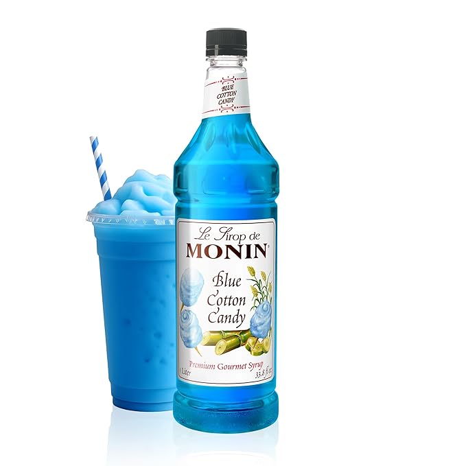 Monin - Blue Cotton Candy | Premium Syrup for Lemonades Shakes Sodas &amp More (BPA-Free Plastic Bottle 1 Liter)
