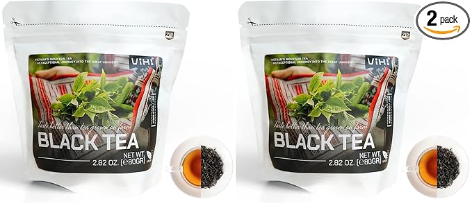 VIXI Black Tea Loose Leaf (16.00 Oz) Vietnam's Mountain Tea Bold Flavored Taste Like Assam Dried Whole Full Large Leaves Sugar Free 100% Natural from Ancient Tea Tree (Pack of 2)