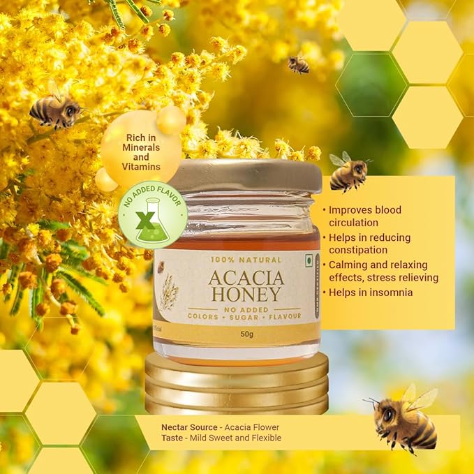 Shiva Organic's Acacia Flower Nectar Honey - NMR Tested Natural Honey No Added Sugar Flavorful - 50g (1.76 Ounce)