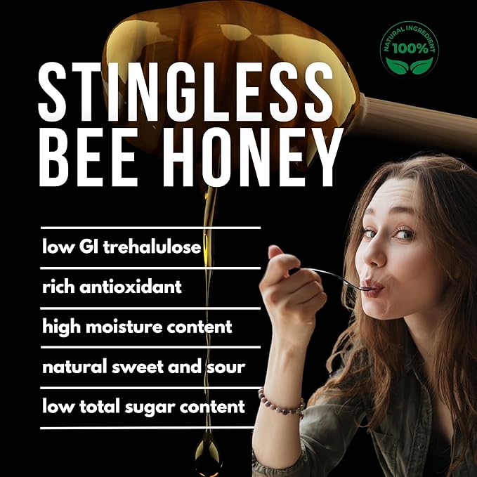 Stingless Bee Honey Sweet and Sour Meliponini. Contains Low Glycemic Trehalulose No Sucrose 2.35 fl oz (70 ml) a pack of 2