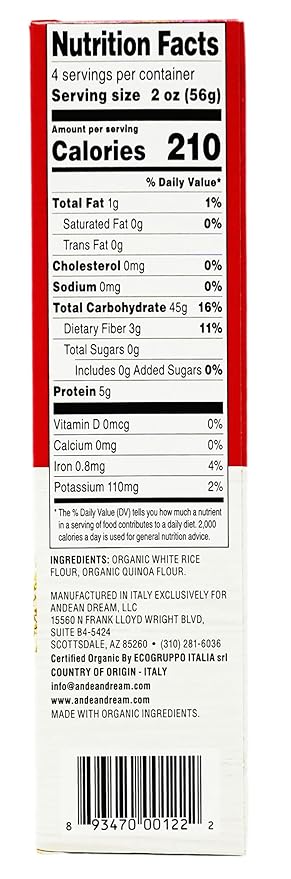 Andean Dream Organic Quinoa Fusilli Pasta 8 Ounce -- 12 per case.12