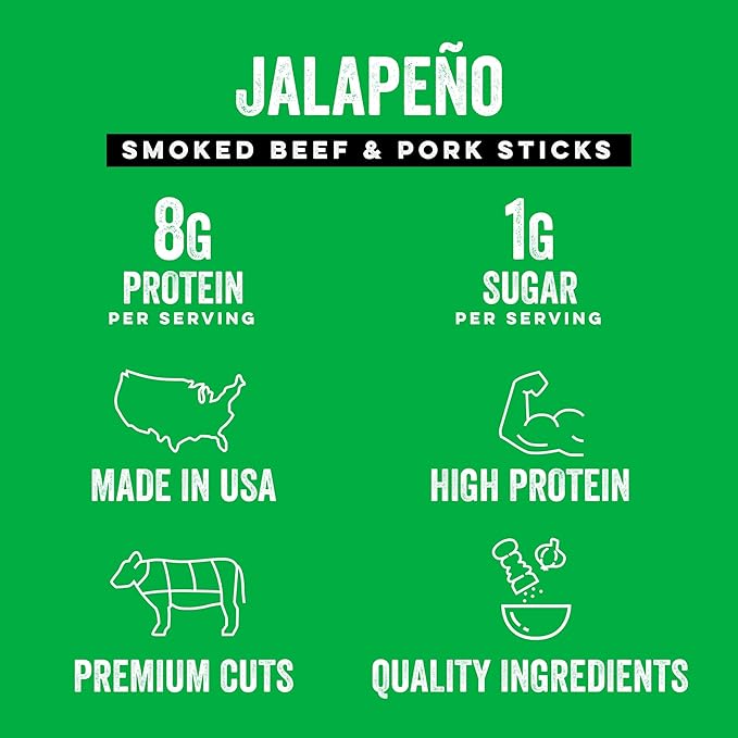 Chef’s Cut Real Snack Sticks | High Protein Meat Snack Sticks with 8g Protein Gluten Free Keto-Friendly| Premium Smoked Beef &amp Pork Blend | Jalapeño Heat | 1 oz Stick (12-Count Bag)