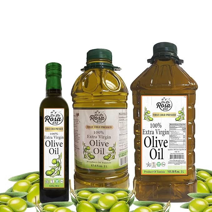 De La Rosa Extra Virgin Olive Oil First Cold Pressed Vegan Kosher Non-GMO &amp Gluten-Free Fruity &amp Full-Bodied Great for Salad Dressings &amp More Olive Oil Extra Virgin 3 Liter (Pack of