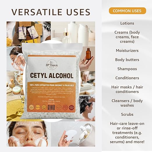 Cetyl Alcohol NF Grade (2 lbs / 32 oz) 100% Pure Extracted from Coconut &amp Palm Oils. Premium Granules Cetyl Alcohol for Lotion Making Creams Scrubs Shampoos Conditioners Moisturizers | 2 Poun