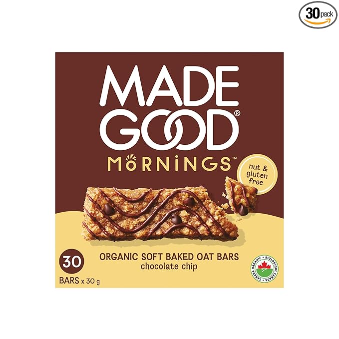 MadeGood Mornings Soft Baked Breakfast Bars Chocolate Chip 1.06 Oz (30 Count) Gluten Free Snacks