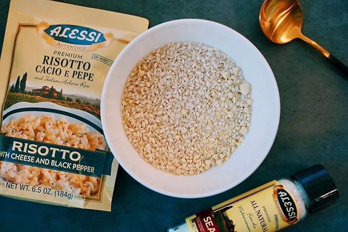 Alessi Autentico Premium Seasoned Risotto Italian Arborio Rice Easy to Prepare Cacio E Pepe 6.5 Ounce (Cheese &amp Pepper Pack of 6)