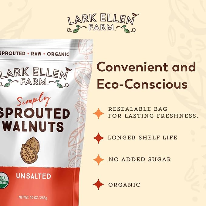 Lark Ellen Farm Organic Sprouted Walnuts – Raw Unsalted Keto-Friendly Healthy Vegan Snack Gluten-Free 10 Oz 3 Pack
