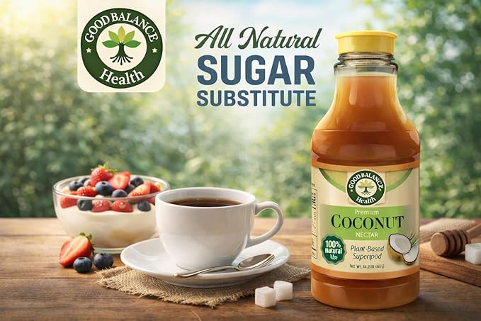 Good Balance Health Coconut Nectar | Natural Liquid Sweetener | Low Glycemic Sweetener | All Natural and Organic | Sugar Substitute | Non GMO Gluten Free Keto Sugar Vegan Friendly Baking | 22 Ounc