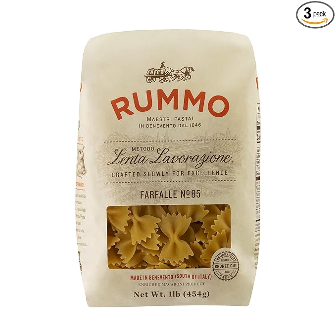 Rummo Farfalle Pasta N.85 - Bow Tie Pasta Noodles Durum Wheat Farfalle Dry Bowtie Pasta Fresh Italian Pasta - 16 Ounce (Pack of 3)