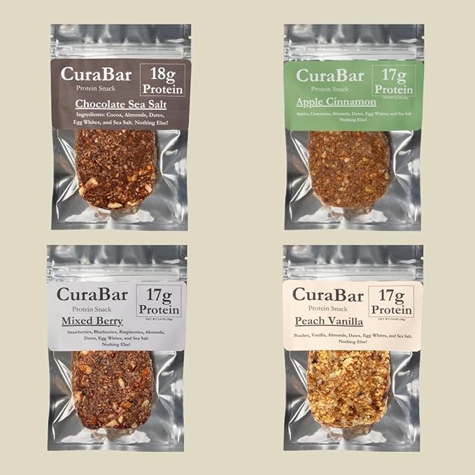 CuraBar Protein Bars – Variety Pack (4 Flavors) 17g Protein Low Carb Gluten Free Dairy Free Healthy Snack Seed Oil Free No Artificial Ingredients 12 Count