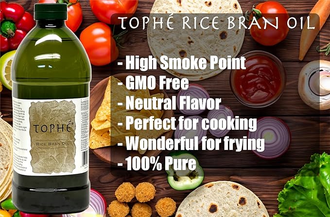 RICE BRAN OIL | All Natural Made from 100% Non-GMO Rice | Rich in Vitamin E and Gamma-Oryzanol | Unfiltered Non Winterized No Trans Fat and Heart Healthy | 1/2 Gallon By Tophe