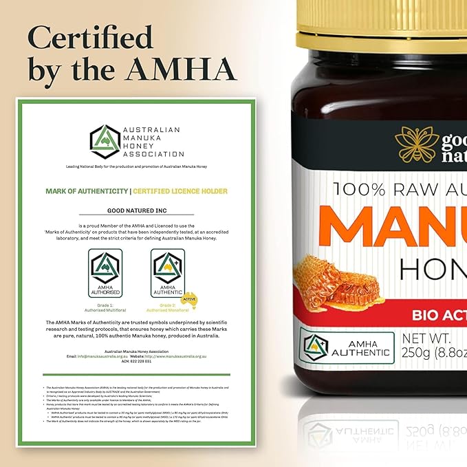 Good Natured Manuka Honey (MGO 510+) - High Grade Raw Manuka Honey Medical Grade Non-GMO Lab-Tested &amp AMHA Certified BPA-free 8.8 oz