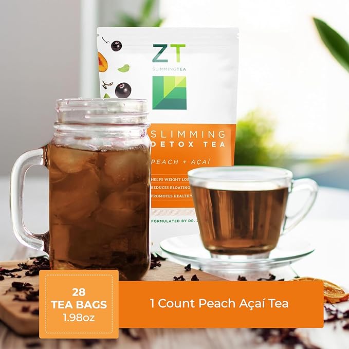 Dr. Zisman ZT Slimming - Peach and Acai Herbal Tea Blend with Ashwagandha Rooibos and Acai - 28 Day Wellness Blend (28 Tea Bags)