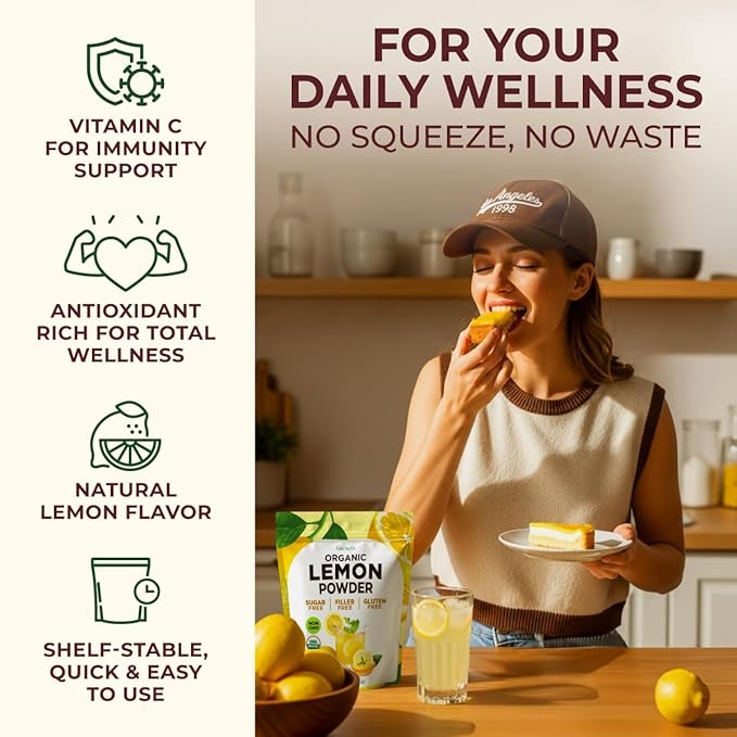 Organic Lemon Juice Powder 1.1 Lb Bulk Size - 100% Freeze Dried Fresh Zesty Flavor Great for Drinks &amp Baking - Rich in Vitamin C &amp Antioxidants Non-GMO Gluten-Free &amp No Added Sugar