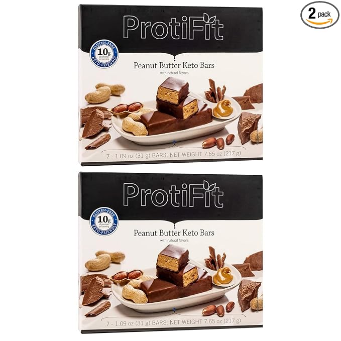 PROTIFIT - High Protein Peanut Butter Keto Bar 2 Pack 10g Protein Low Carb Low Sugar Gluten Free Ideal Protein Compatible 7 Servings Per Box (2 Pack)