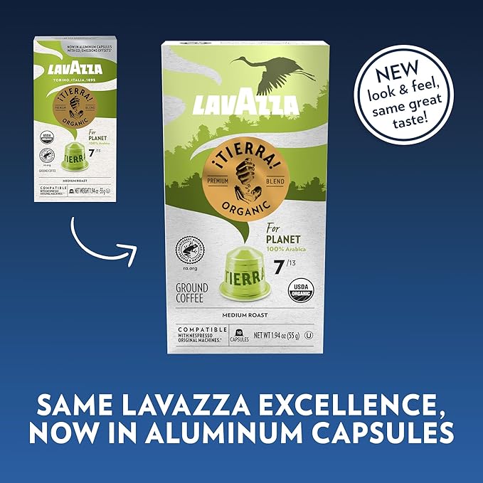 Lavazza ¡Tierra! for Planet Aluminum Capsules Compatible with Nespresso* Original Machines Medium Espresso Roast 100% Arabica (60 Capsules) (Pack of 2)