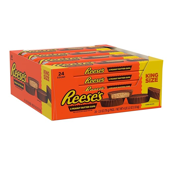 REESE'S Milk Chocolate King Size Peanut Butter Cups Candy Packs 2.8 oz (24 Count)