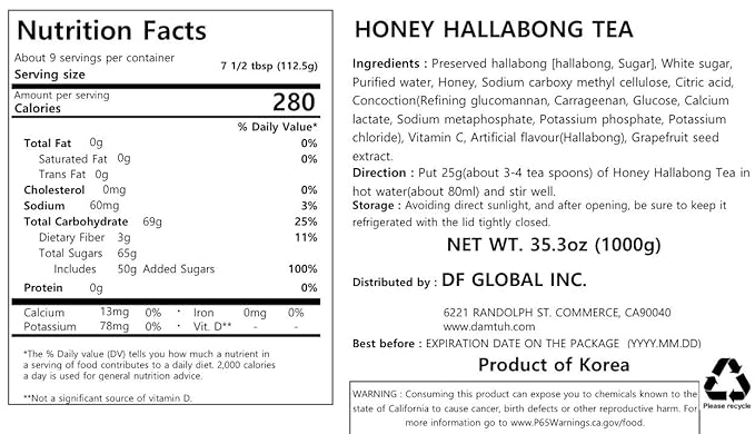 Damtuh Honey Jeju Hallabong Tea 2.2lb (35.3 fl oz) – Traditional Korean Tangerine Marmalade Preserve Sweet Honey Fruit Tea