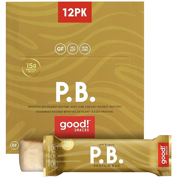 good! Snacks Vegan Peanut Butter Protein Bar | Gluten-Free Plant Based Low Sugar Kosher Soy Free Non GMO | 15g Protein (12 Bars)