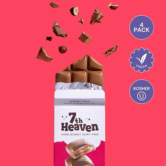 7th Heaven Vegan Oat Milk Chocolate Bar Variety Pack Classic Chocolate Sea Salt Caramel Cookies &amp Cream Hazelnut Crunch &amp Peanut Butter Cream (3.5oz Full Size Candy Bars - 5 Packs) - Perf