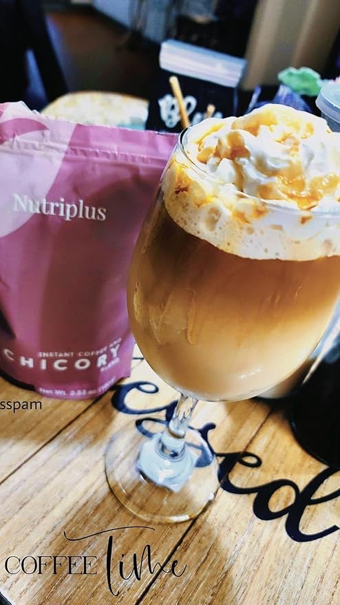 FARMASi Nutriplus Instant Coffee and Chicory Blend Medium Roast Low Caffeine Coffee Alternative Vegan Soluble Beverage with Chicory Root 3.53 oz