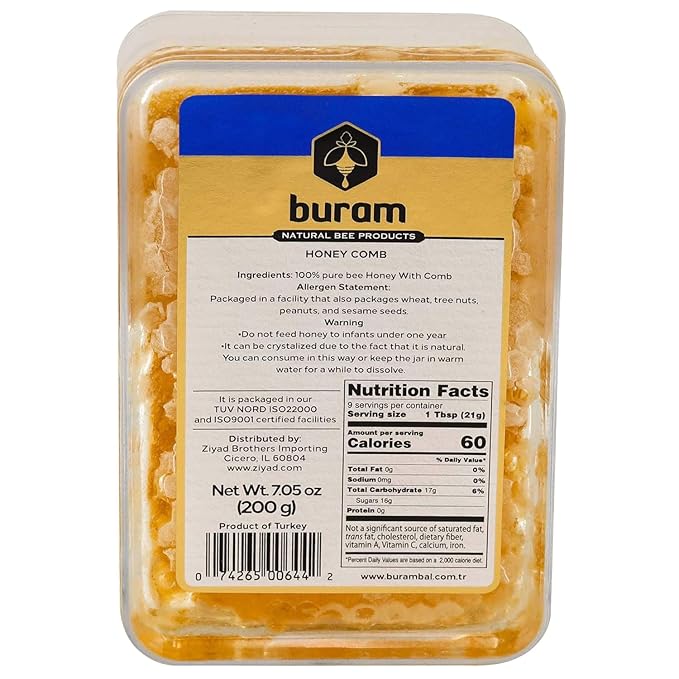 Buram Gourmet Raw Honeycomb | All-Natural | Pure Unfiltered | Edible Wax | No Additives No Preservatives | Harvested from Turkish Mountains | 7.1 oz (Pack of 36)