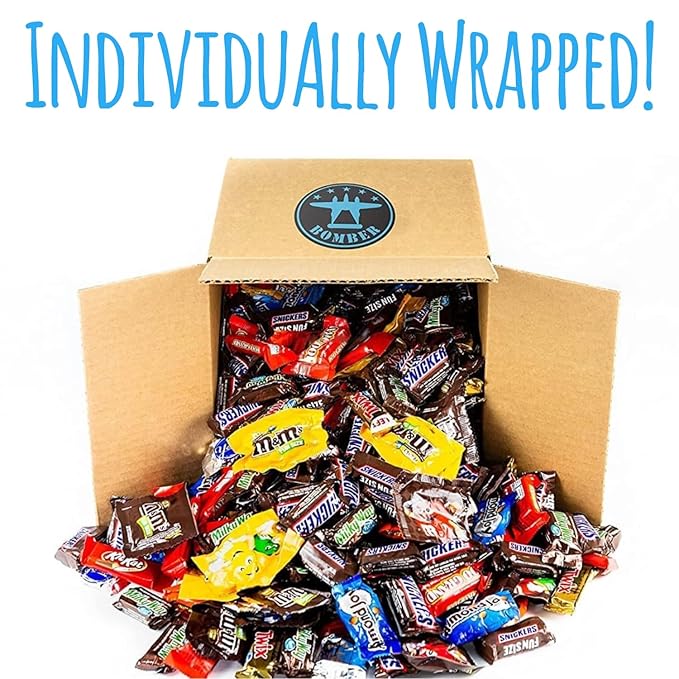 Bomber 8 lb Bulk Candy Box - Fun Size Candies Individually Wrapped Treats &amp Snacks Bulk Candy Mix for Easter Gifts for Adults &amp Kids (Assorted) (8.0lb Fun Size Chocolate)