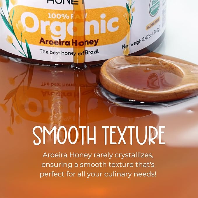 K&ampA HONEY Aroeira Blossom Organic Honey | USDA Certified Organic | Raw Premium Honey | Superfood with Unique Natural Antioxidants | Natural Sugar Alternative | 8.47 oz