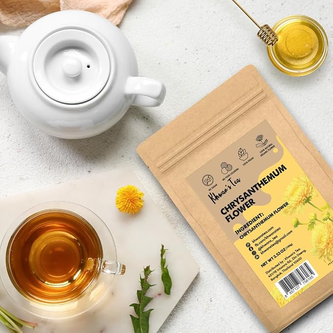 Chrysanthemum Tea - Chrysanthemum Flower Loose Caffeine-Free Antioxidant Herbal Infusion Tea 3.52 Oz Sourced from Thailand
