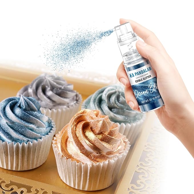 Edible Glitter Spray – Pandalab Food Grade Drink Shimmer Powder Luster Dust Spray for Cocktails Cakes Cupcakes Chocolate &amp Baking Dark Green Gold Black Dark Blue 5g / Bottle