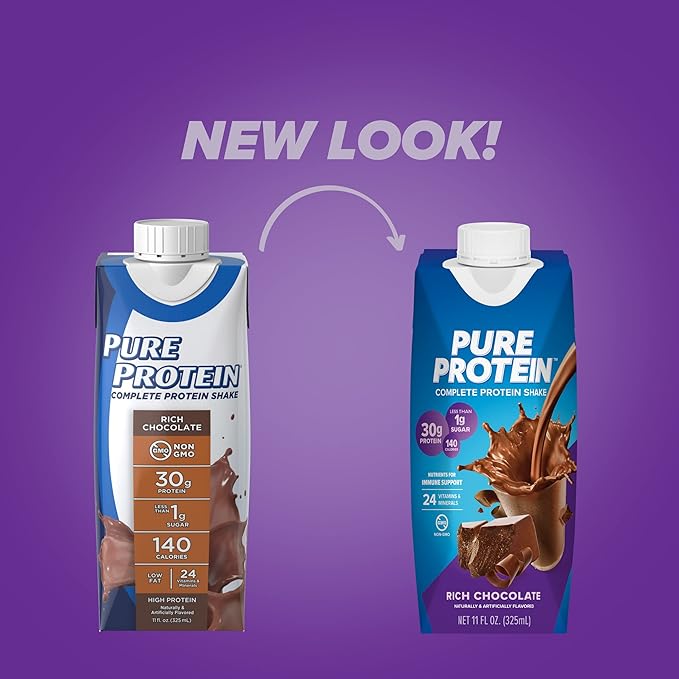 Pure Protein Chocolate Protein Shake &amp Bars High Protein Nutritious Snacks to Support Energy Low Sugar Gluten Free Chocolate Peanut Butter 1.76oz 12 Count (Packaging May Vary)