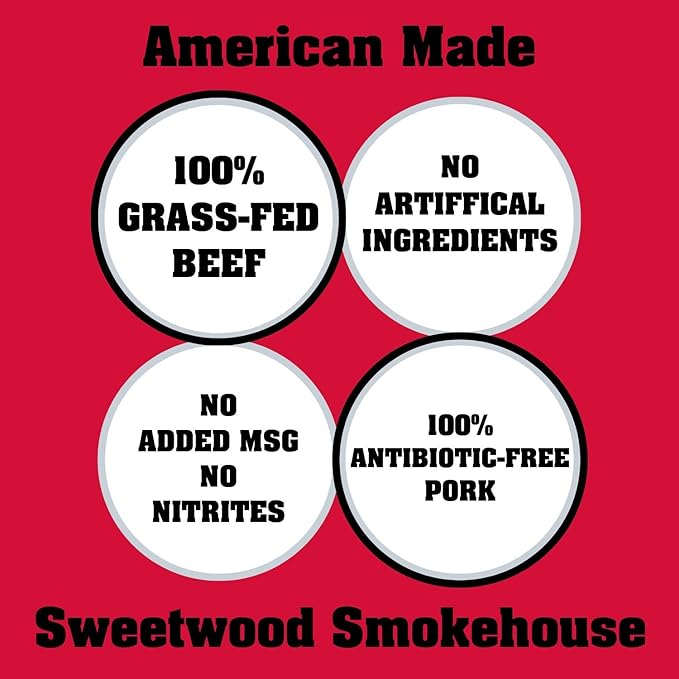 Sweetwood Smokehouse Fatty Meat Stick | Honey BBQ Flavor | 5 Pack | 2 oz Sticks | USA Grass Fed Beef Antibiotic Free Pork | Paleo Gluten Free Slow Smoked Meat Snack | No Nitrites or Added MSG