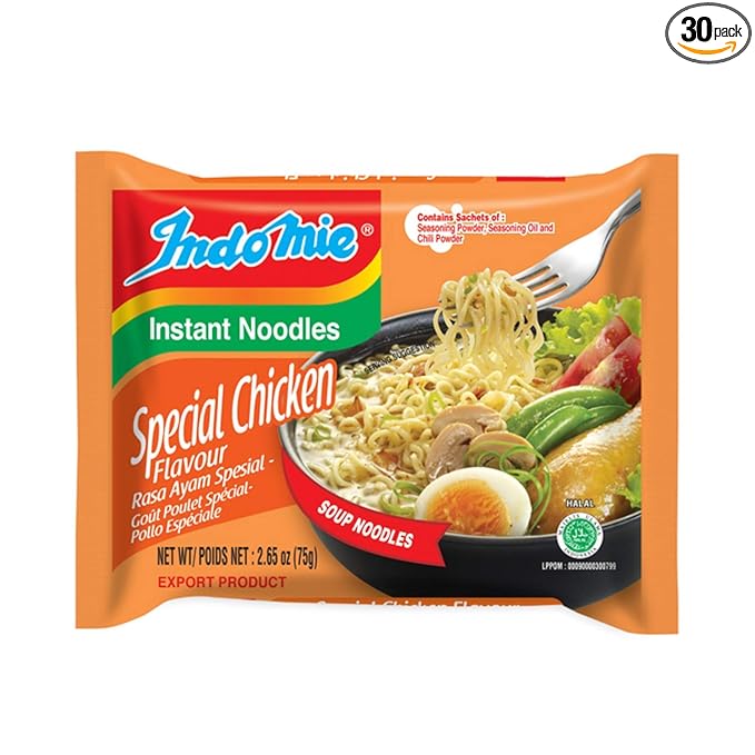 Indomie Mi Goreng Instant Stir Fry Noodles Halal Certified Chicken Rasa Flavor 30 Count (Pack of 1)