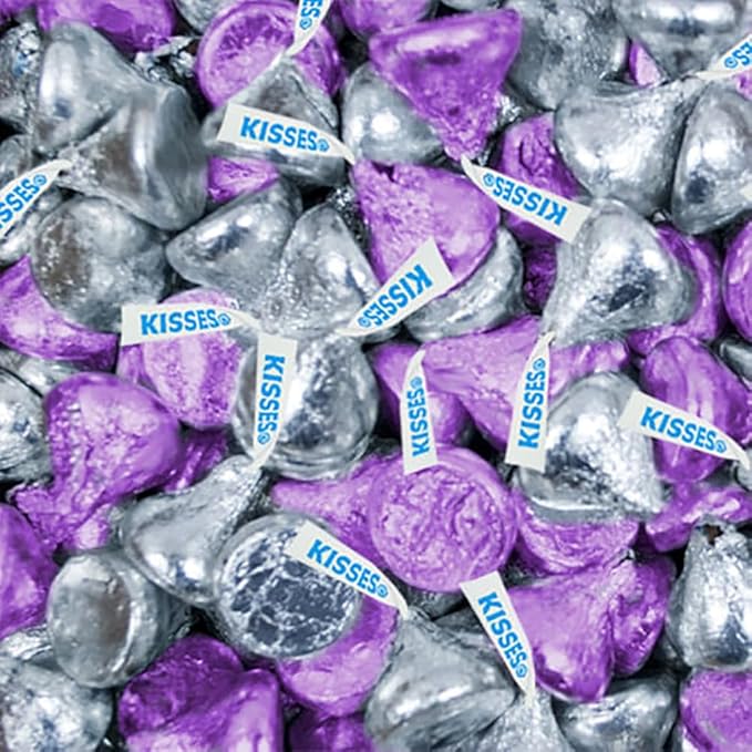 180 Pcs Purple &amp Silver Candy Kisses Milk Chocolate (1.8 lbs)