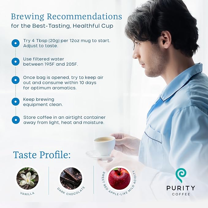 Purity Coffee CALM Decaf Medium Roast Ground (12oz Bag) | Specialty-Grade USDA Organic Mountain Water Process Decaffeinated Blend | Third Party Tested for Mold Mycotoxins &amp Pesticides