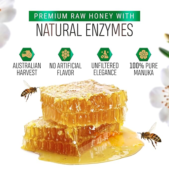 Berringa Manuka Honey Organic MGO 120+ Mild Strength Supports General Wellbeing &amp Digestive Balance - 100% Raw Pure &amp Unfiltered Sustainably Sourced from Australia - (8.82 oz)