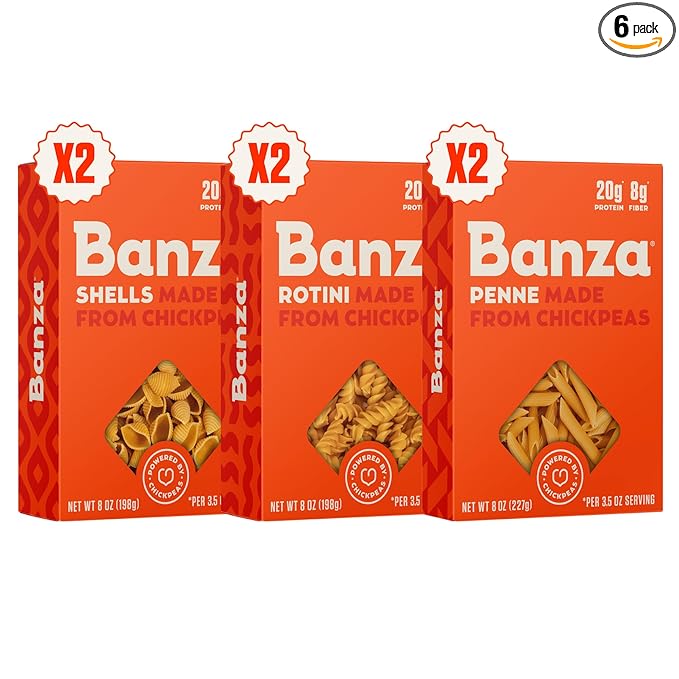 Banza Gluten-Free Chickpea Pasta Variety Pack 20g Protein | Lower Carb | High Fiber | High Protein | Plant Based Pasta | 8oz (Pack of 6)